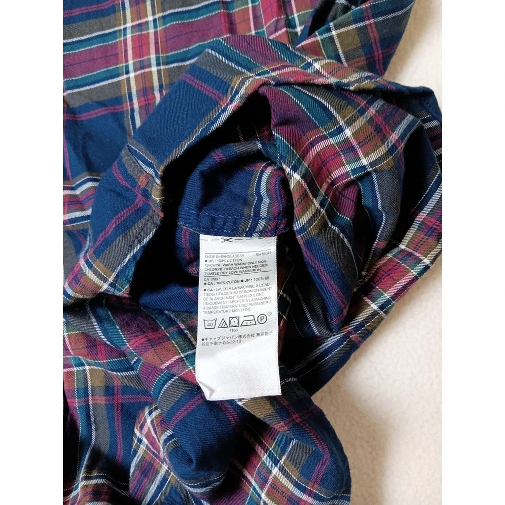 Banana Republic Mens Slim Fit Stretch Soft Wash Plaid Button Down Shirt Navy L